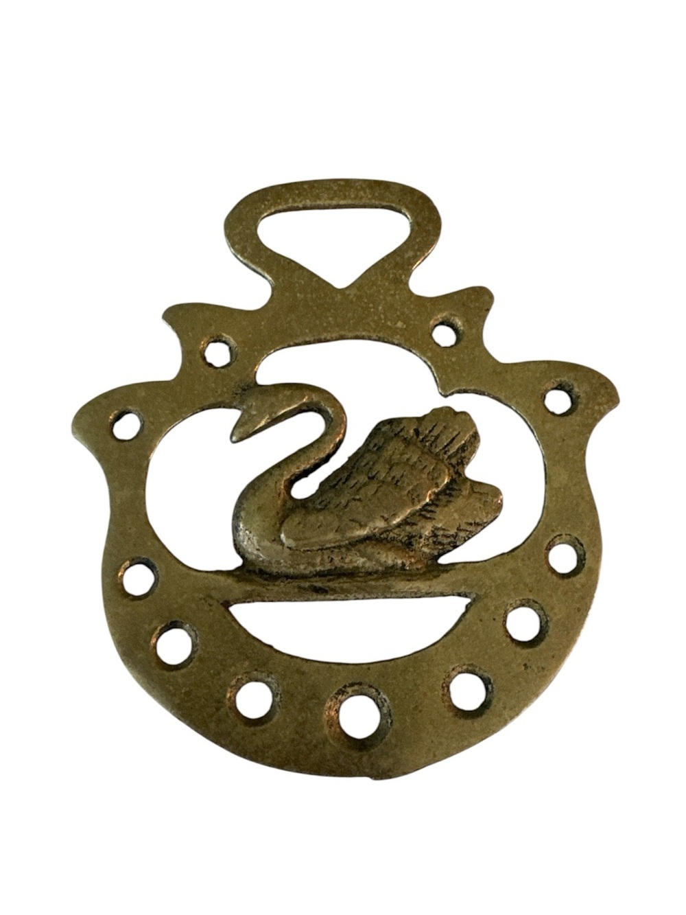 Vintage English Brass Horse Harness Medallion Swan Design Collectible Scarf Tie